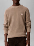 CK J U COL Maglioncino girocollo classic waffle in cotone BEIGE SCURO