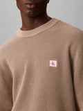 CK J U COL Maglioncino girocollo classic waffle in cotone BEIGE SCURO