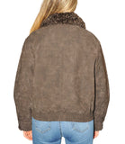 CLERY+R FRLL Bomber in ecosuede con collo di pelliccia CAFFE