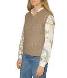 CLERY+R MT Gilet a trecce scollo a v tortora