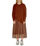 CLERY+R NTRFSHN Abito lungo in tulle e pullover irregolare cammello