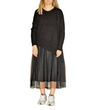 CLERY+R NTRFSHN Abito lungo in tulle e pullover irregolare nero