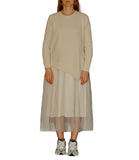 CLERY+R NTRFSHN Abito lungo in tulle e pullover irregolare panna