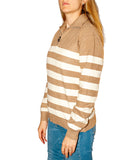 CLERY+R STLL-22 Lupetto con mezza zip a righe cammello