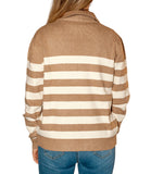CLERY+R STLL-22 Lupetto con mezza zip a righe cammello