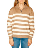 CLERY+R STLL-22 Lupetto con mezza zip a righe cammello