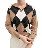 EMMEMARELLA1 Maglioncino collo a polo con rombi Ottanta cammello