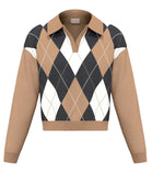 EMMEMARELLA1 Maglioncino collo a polo con rombi Ottanta cammello