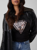 GUESS APP D COL T-shirt con triangolo savanna nero