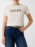 GUESS APP D PRE T-shirt scritta pitonata beige