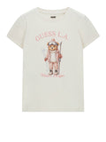GUESS ATH D COL T-shirt con orsetto sci bianco