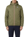 K-WAY U Giubbino cappuccio felpa + tecnico jack spacer nylon reversibile blu