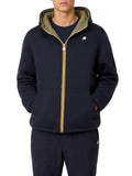 K-WAY U Giubbino cappuccio felpa + tecnico jack spacer nylon reversibile blu