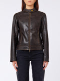 LIU JO WHITE Giacca in ecopelle con zip MARRONE SCURO