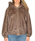 LOUISE+R NTRFSHN Ecopelliccia con zip e cappuccio grigio
