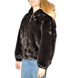 LOUISE+R NTRFSHN Ecopelliccia con zip e cappuccio nero