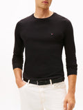 TOMMY H U COL T-shirt manica lunga stretch slim fit nero