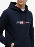 TOMMY H U PRE Felpa script flag con cappuccio blu