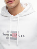 TOMMY H U PRE Felpa script flag con cappuccio bianco