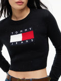 TOMMY J D COL Magliocino sparkle flag cropped nero