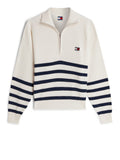 TOMMY J D PRE Pullover con zip con righe avorio