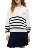 TOMMY J D PRE Pullover con zip con righe avorio