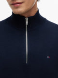 TOMMY J U COL Pullover mezza zip blu