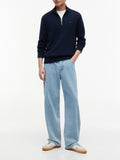 TOMMY J U COL Pullover mezza zip blu