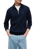 TOMMY J U COL Pullover mezza zip blu