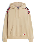 TOMMY J U PRE Felpa con cappuccio relax tape beige