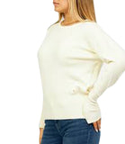 YES-ZEE D Pullover con maxi costa in fondo avorio