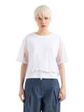 AX ARMANI D T-shirt con maniche di velo e logo sul fondo cropped bianco