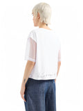 AX ARMANI D T-shirt con maniche di velo e logo sul fondo cropped bianco