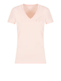 T-shirt a v con piccoli loghi sul petto