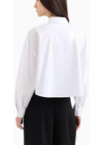 AX ARMANI D Camicia cropped in popeline di cotone bianco