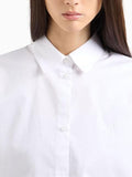 AX ARMANI D Camicia cropped in popeline di cotone bianco