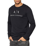 AX ARMANI U T-shirt manica lunga in cotone con logo NAVY