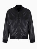 AX ARMANI U Bomber in ecopelle con collo e polsini in maglia nero