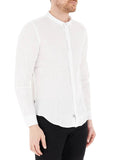 BLAUER U Camicia di lino con collo alla coreana Call bianco