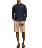 BLAUER U Camicia di lino collo alla coreana blu