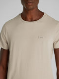 CK J U COL T-shirt slim in stretch di cotone con piccolo logo beige