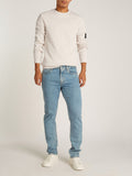 CK J U PRE Felpa leggera in cotone con badge logo sul braccio sabbia
