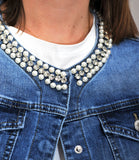 CLERY CHNG-XN Giacca di Jeans con Collo Chanel e Applicazioni DENIM
