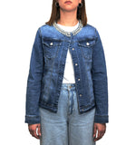 Giacca di Jeans con Collo Chanel e Applicazioni
