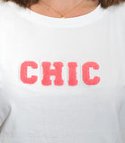 CLERY MN-LD T-shirt basic regular con scritta CHIC B.CO/ROSA
