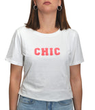 CLERY MN-LD T-shirt basic regular con scritta CHIC B.CO/ROSA