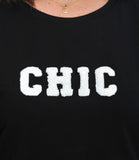 CLERY MN-LD T-shirt basic regular con scritta CHIC NERO/B.CO