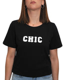 CLERY MN-LD T-shirt basic regular con scritta CHIC NERO/B.CO