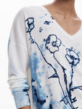 DESIGUAL Maglione motivo papavero B.CO/BLU
