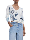 DESIGUAL Maglione motivo papavero B.CO/BLU
